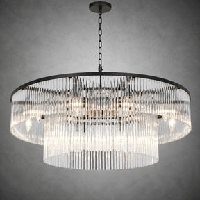Two-Tier Striped Column Round Pendant D800 - Black
