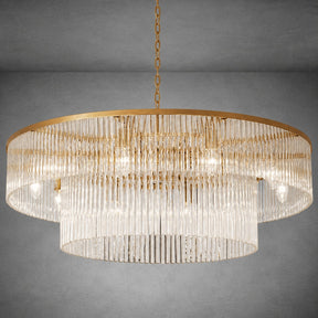 Two-Tier Striped Column Round Pendant D800 - Gold