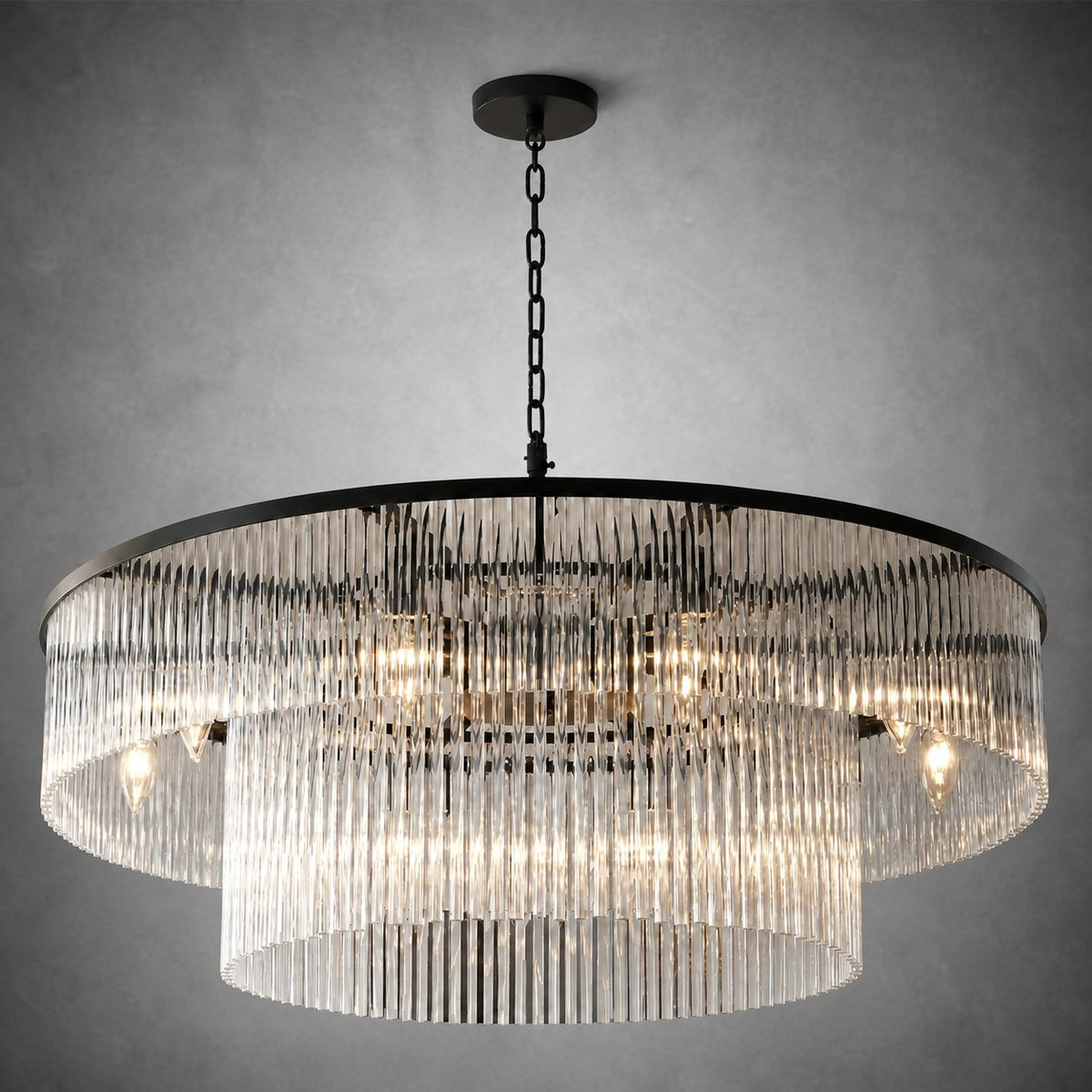 Two-Tier Striped Column Round Pendant D800 - Black