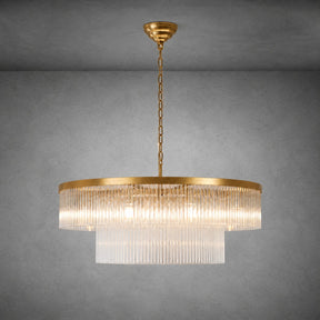 Two-Tier Striped Column Round Pendant D800 - Gold