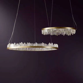 Modern Style Rings Brass & Natural Quartz Crystal Chandelier in Brass/Black Finish