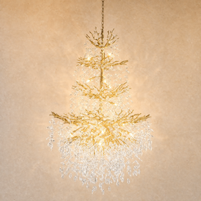 61" Gold 23-Light Tiered K9 Crystal Branch Chandelier