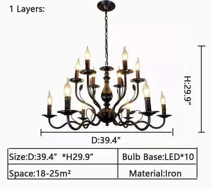 Vintage Country Style Multi-layer Iron Electronic Candle Chandelier for Study / Living Room / Cafe