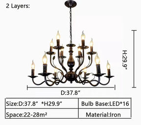 Vintage Country Style Multi-layer Iron Electronic Candle Chandelier for Study / Living Room / Cafe