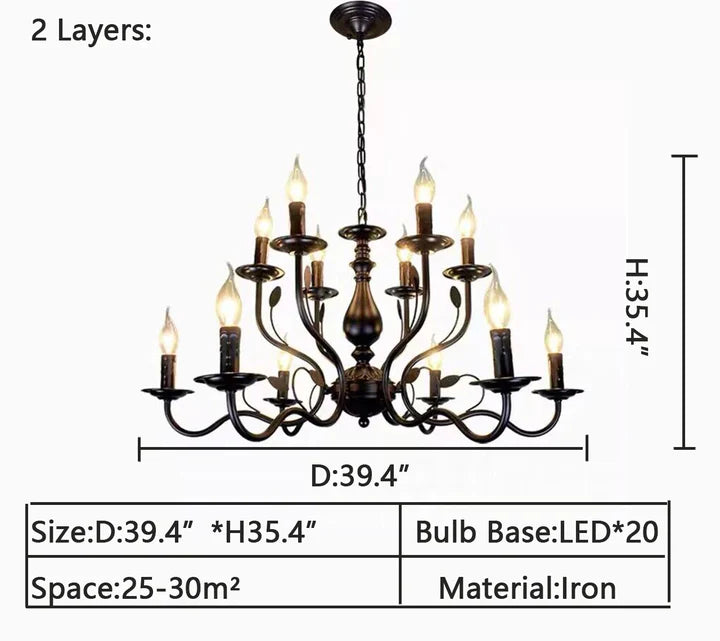 Vintage Country Style Multi-layer Iron Electronic Candle Chandelier for Study / Living Room / Cafe