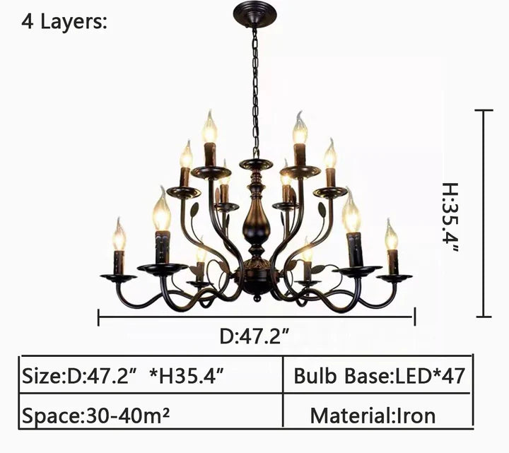 Vintage Country Style Multi-layer Iron Electronic Candle Chandelier for Study / Living Room / Cafe
