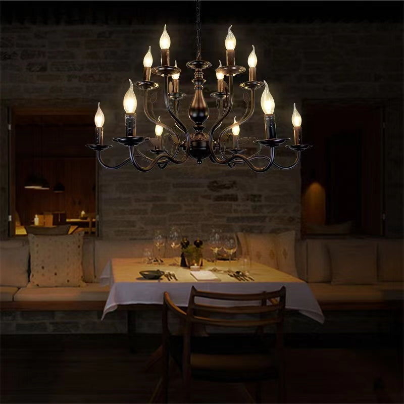 Vintage Country Style Multi-layer Iron Electronic Candle Chandelier for Study / Living Room / Cafe