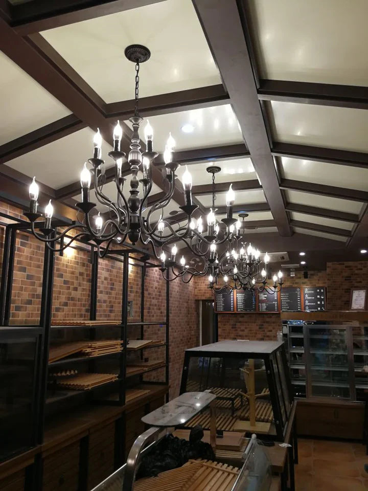 Vintage Country Style Multi-layer Iron Electronic Candle Chandelier for Study / Living Room / Cafe