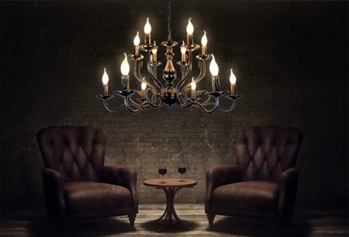 Vintage Country Style Multi-layer Iron Electronic Candle Chandelier for Study / Living Room / Cafe