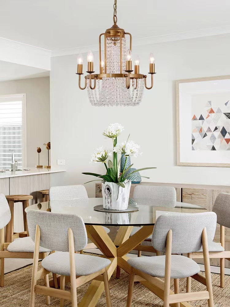 Vintage Crystal Pendant Candle Light in Antique Gold Finish Chandelier for Living Room/Bedroom