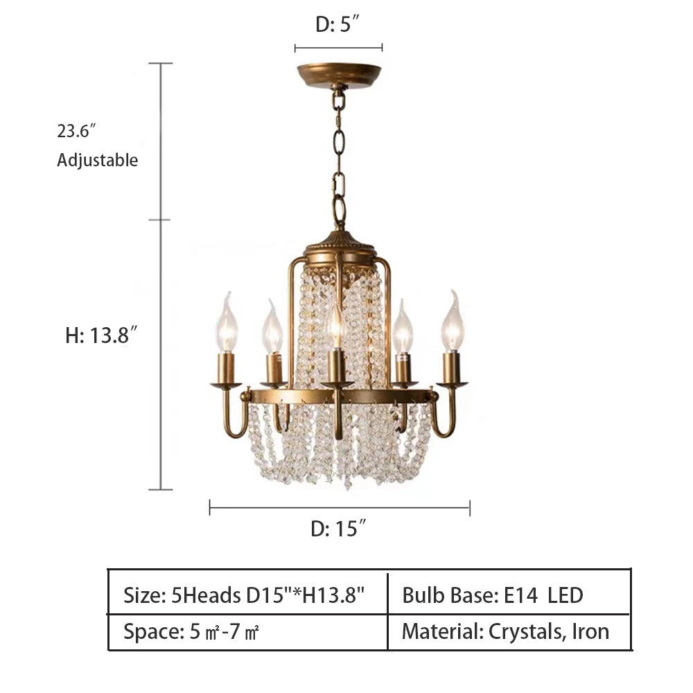 5Heads: D15.0"*H13.8" chandelier,chandeliers,cruystal,candle,branch,gold,finish,round,luxury,retro,bedroom,foyer,living room,dining room