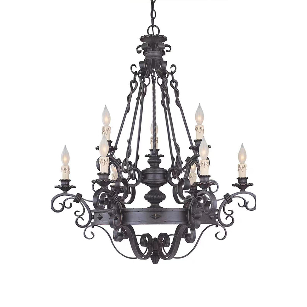 Vintage Iron Simple Candle Art Chandelier for Living Room / Villa / Stairs