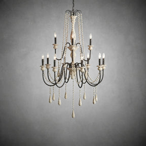 Vivienne Rustic Iron Hand-Painted Wood Bead Chandelier Elegant Lighting