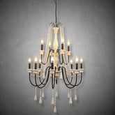 Vivienne Rustic Iron Hand-Painted Wood Bead Chandelier Elegant Lighting