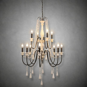 Vivienne Rustic Iron Hand-Painted Wood Bead Chandelier Elegant Lighting