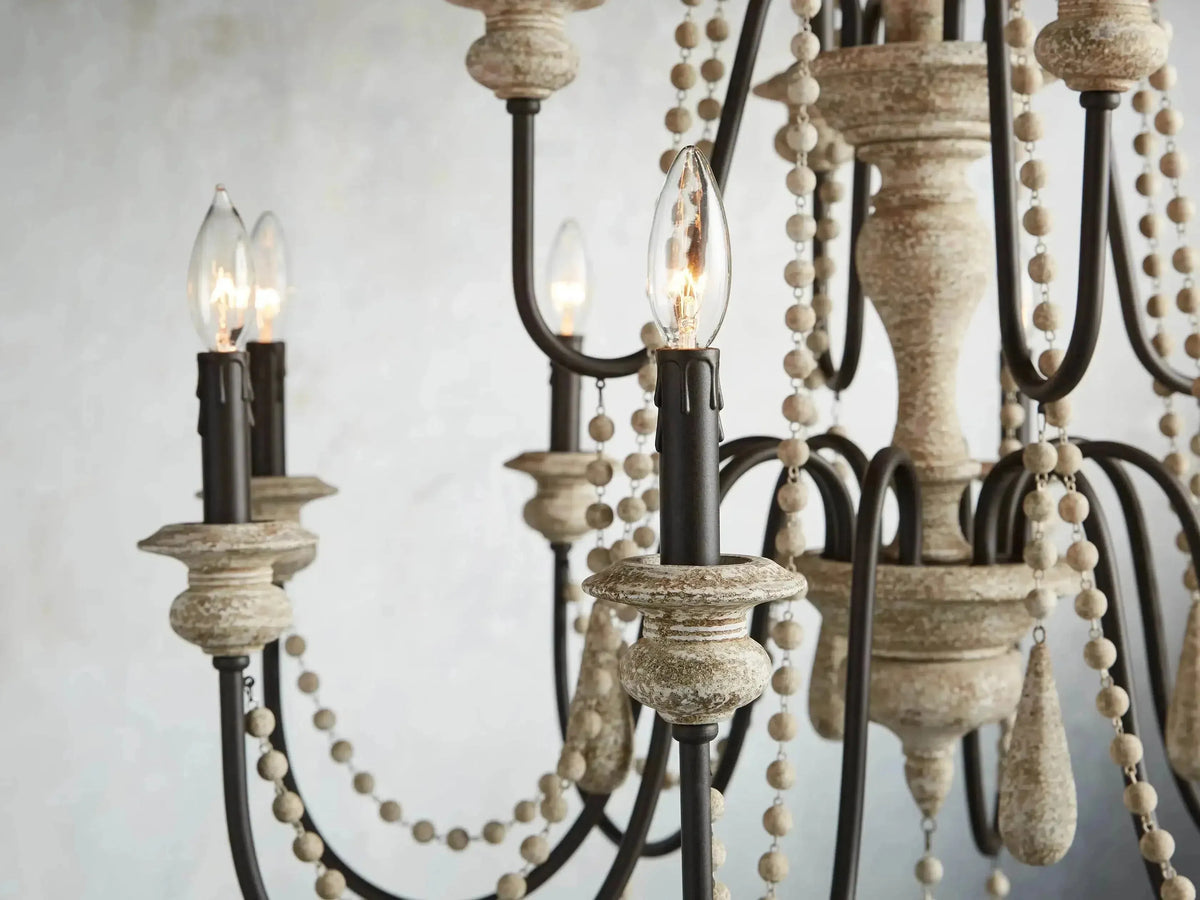 Vivienne Rustic Iron Hand-Painted Wood Bead Chandelier Elegant Lighting