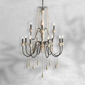 Vivienne Rustic Iron Hand-Painted Wood Bead Chandelier Elegant Lighting