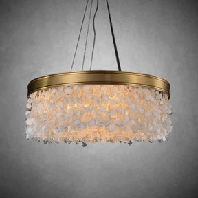 White Leaves Brass Framework Round Chandelier