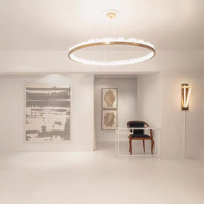 Modern Style Rings Brass & Natural Quartz Crystal Chandelier in Brass/Black Finish