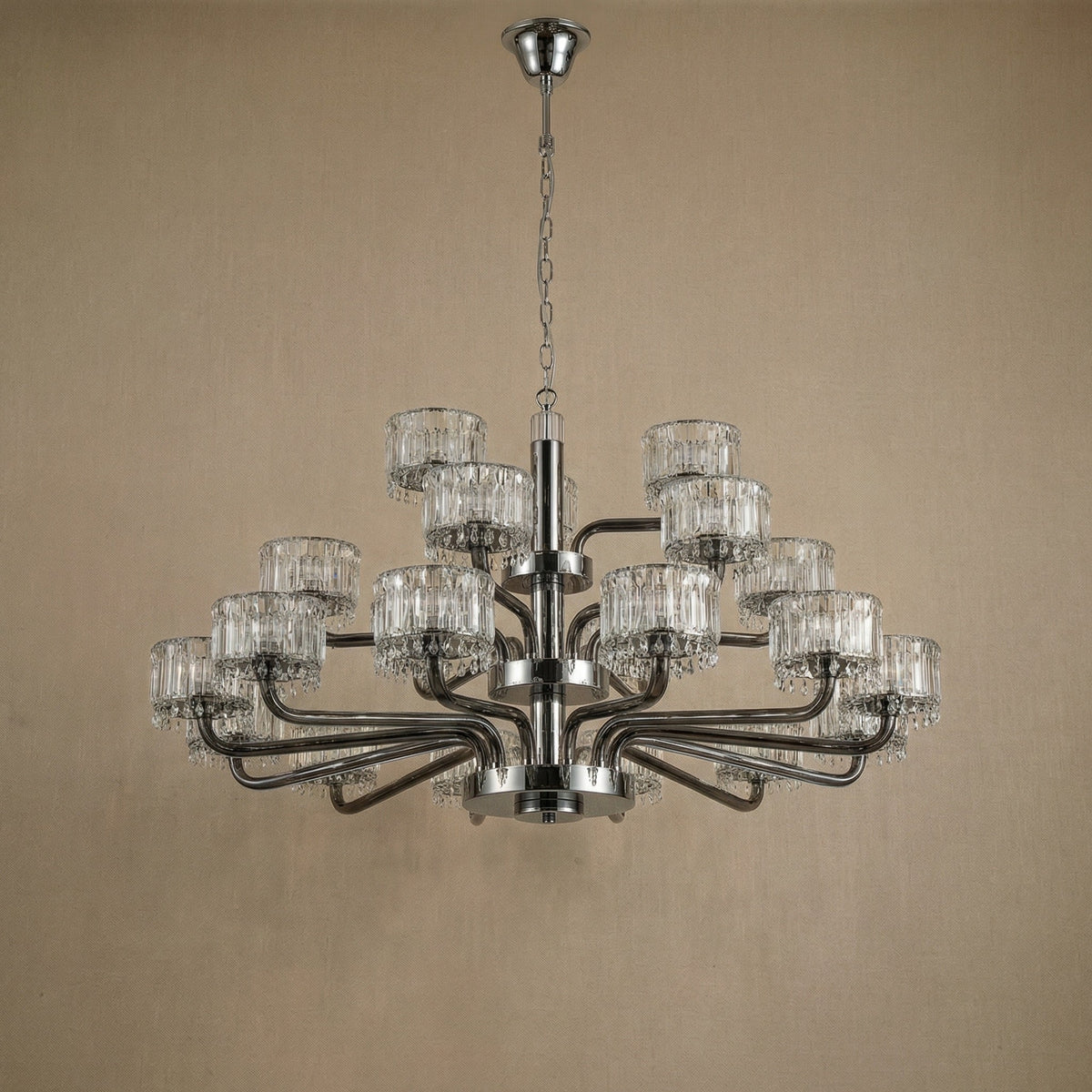 Detail of the sculpted metal with chrome finish