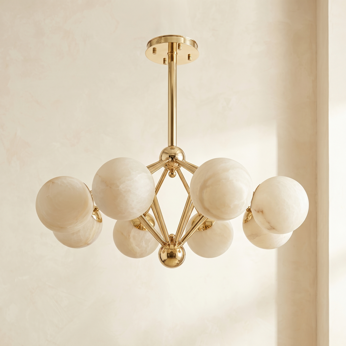 Brass 8-orb Alabaster Pendant Light — D820 — mra-brass-8-orb-70050-d820-dark