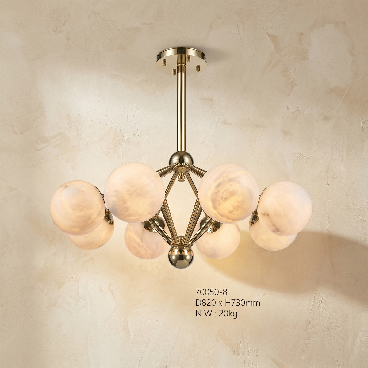 Brass 8-orb Alabaster Pendant Light — D820 — mra-brass-8-orb-70050-d820-product