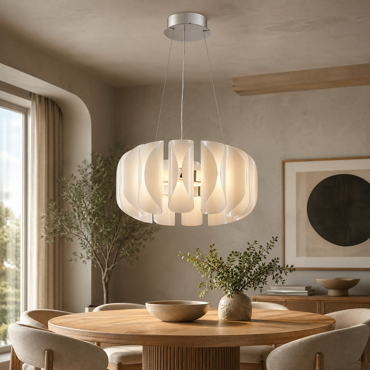 Glass Round Chandelier in a dining room