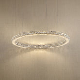Yiosi Vera 39 inch crystal & alabaster ring chandelier with chrome finish — modern dining pendant