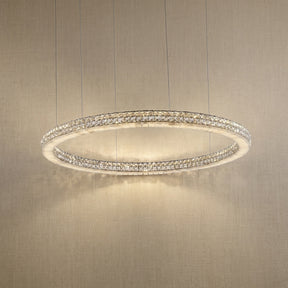 Yiosi Vera 39 inch crystal & alabaster ring chandelier with chrome finish — modern dining pendant