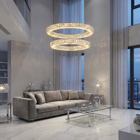Modern living room 24 inch crystal & alabaster ring chandelier — Yiosi Vera chrome