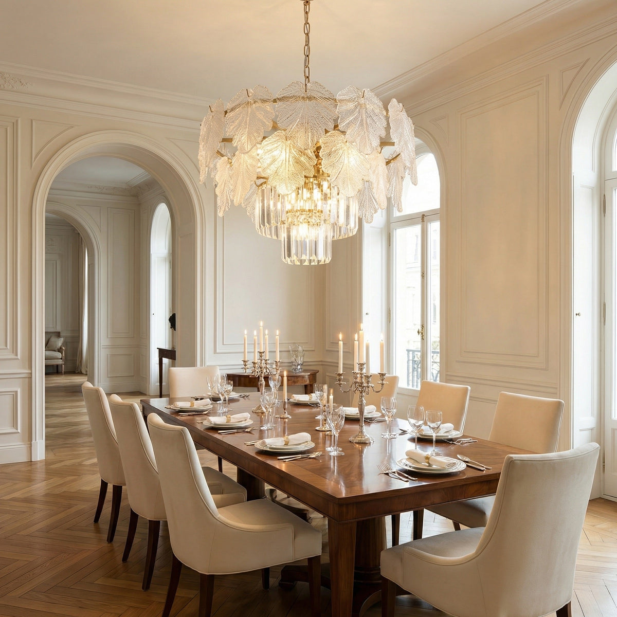 Crystal Contemporary Chandelier in a dining room