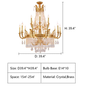 Stunning Oversized Luxury Golden Metal CanMLe Crystal Tassel Chandelier  For High-ceiling Staircase/Entryway/Living/Meeting Room