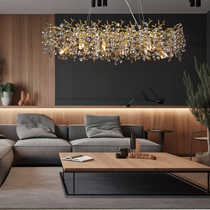 Natural Inspired Rectangular Crystal Branch Chandelier for Luxurious Décor