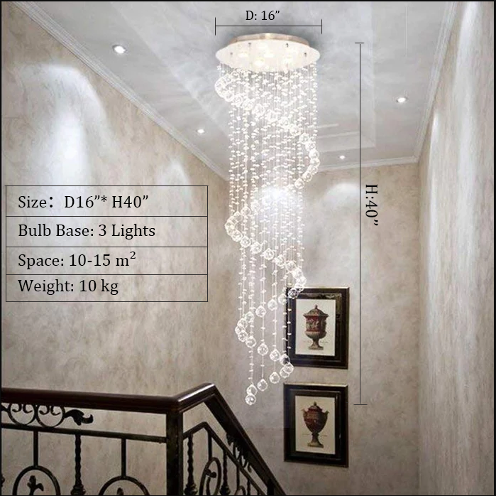 Extra Large Modern Spiral Raindrop Crystal Chandelier For Entryway