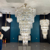 Oversized European Multi-layers Golden Luxury Crystal Chandelier Villa,Duplex-building Foyer Light Fixture