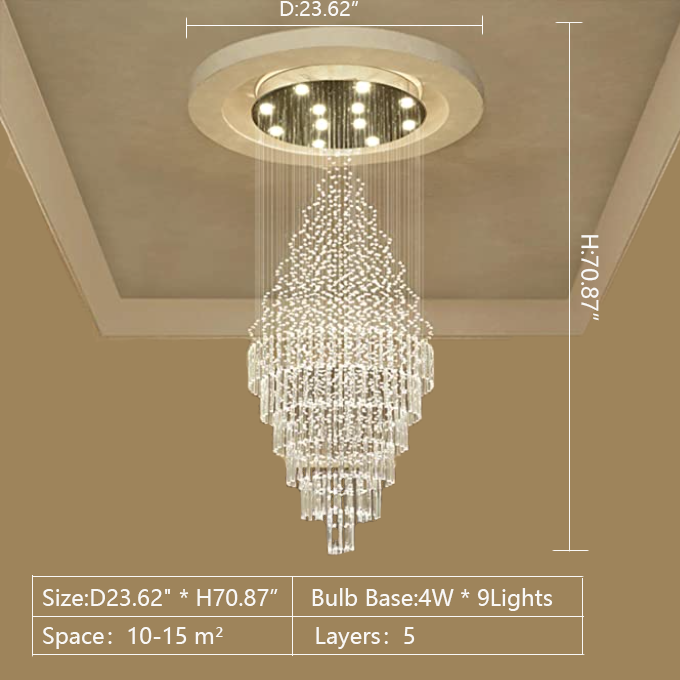 Large Foyer Crystal Chandelier Raindrop Crystal Flush Mount Ceiling Light Fixture For Entryway/ Staircase