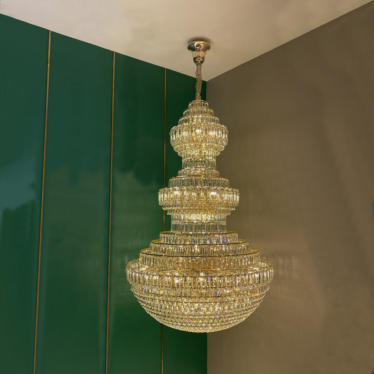 Extra Large Gold Multi-layers Luxury Crystal Chandelier Empire Round Light Fixture For High-ceiling Foyer/Hallway