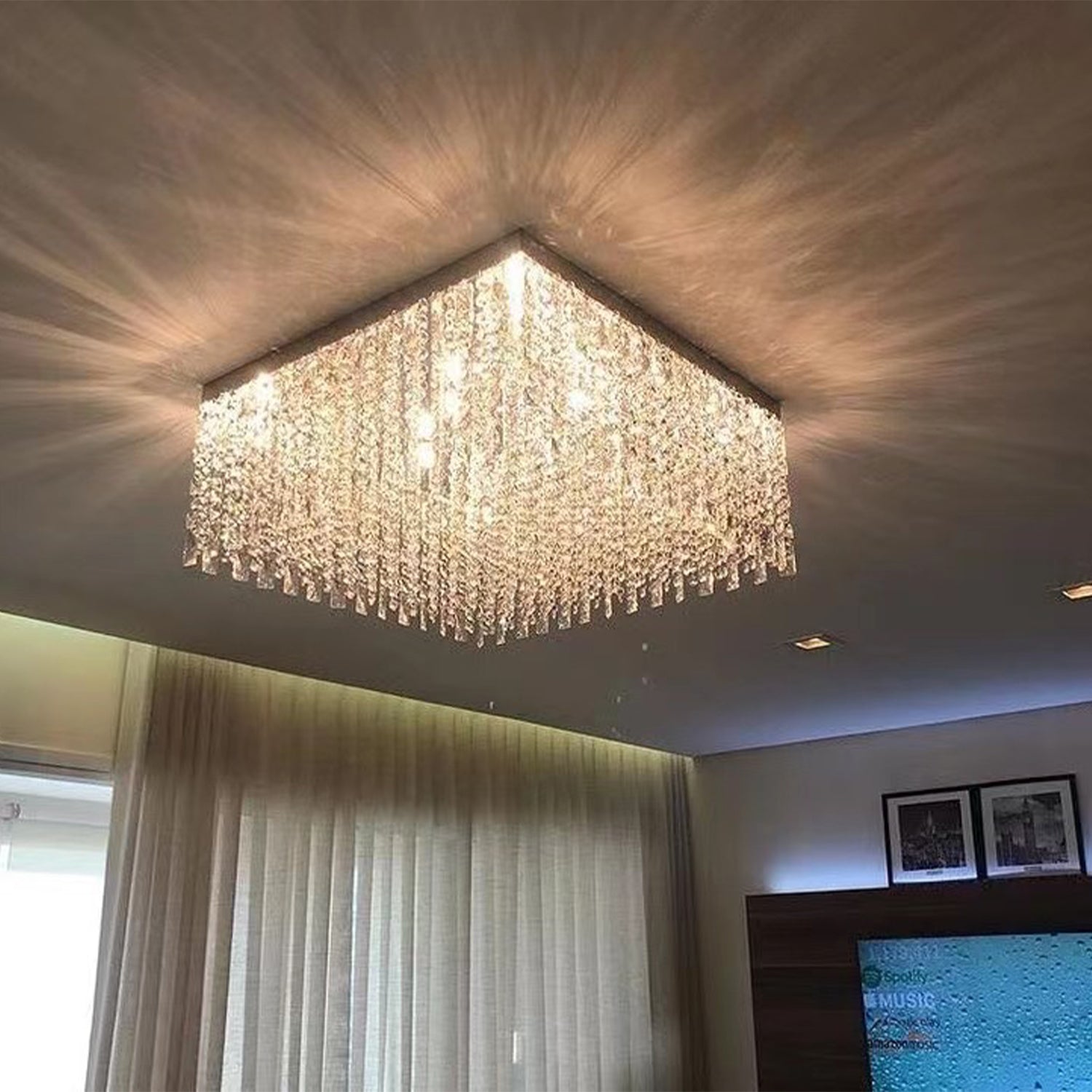 Modern Square Flush Mount Crystal Light For Living Room/Bedroom/Dining Room