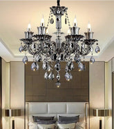 Oversized Modern Vintage Crystal Chandelier With Electronic CanMLe & Curved Arm & Raindrop Chandelier For Living /Dining Room/ Bedroom