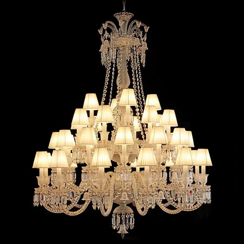 Large Light Luxury Classic Tiered Crystal CanMLe shaded Chandelier for High-ceiling Rooms/Living Room