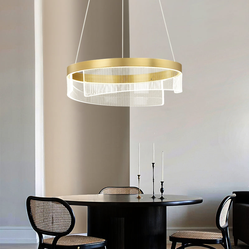 chandelier,chandeliers,aluminum,gold,adjustable,Acrylic lampshade£¬dining table,round,ring,circle,round table,big table,long table,light fixture,living room,bar,cafe,dining room,foyer,entryway