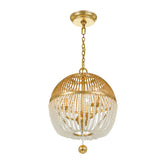 Bohemia Sphere Light Wooden Beads Pendant CanMLe Chandelier for Bedroom/Foyer/Entrys/Living Room