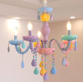 Macaron Stained Glass Pendant Girls Cream Wind Chandelier for Bedroom/Children's Room/Princess Room