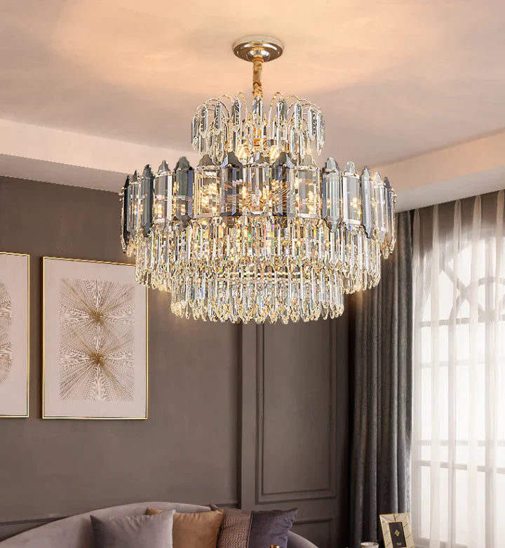 Light Luxury Smoky Gray Tiered Crystal Chandelier Suit for Living/ Dining Room/ Bedroom