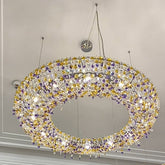 Unique Eccentric Circle Colorful Crystal Beads Chandelier Luxury Ceiling Lamp Living Room Dining Room