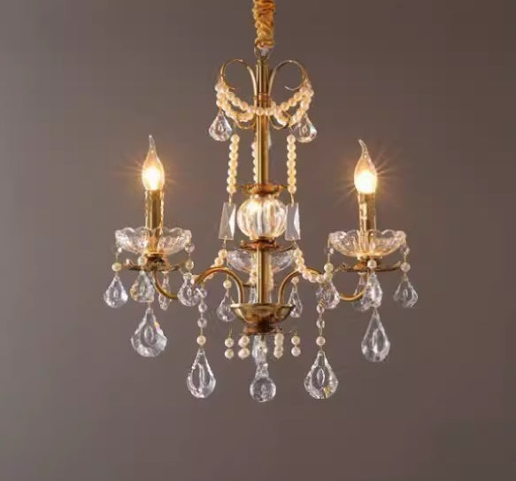 Vintage Romantic Pearl Brass Princess Style CanMLe Chandelier for Bedroom/ Restaurant/L