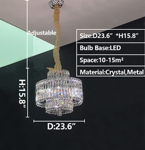 Delicate Light Luxury Multi-layers Silver Round Crystal Chandelier For Living/Dining Room/Bedroom/Cloakroom