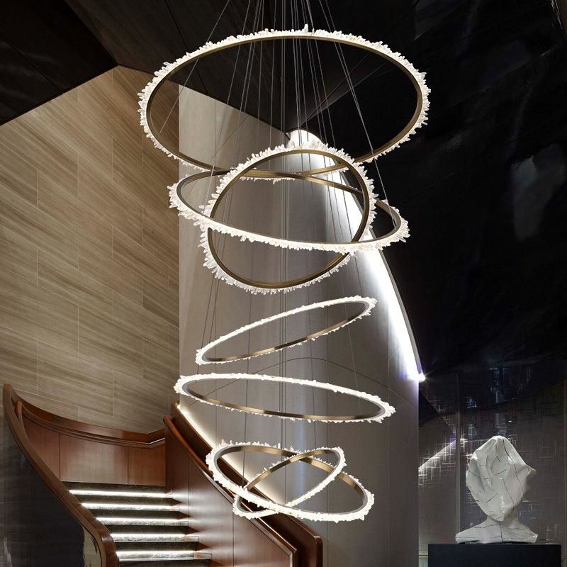 Rock Crystal Multi Rings Chandelier For Staircase - valleylamps