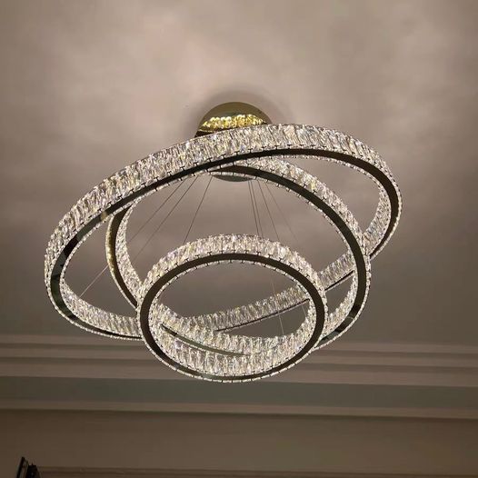 Modern Front Entryway Chandelier 5/6/7 Rings Crystal Gold/ Chrome Finish Ceiling Lamp