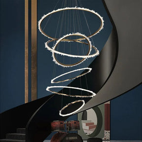 Rock Crystal Multi Rings Chandelier For Staircase - valleylamps